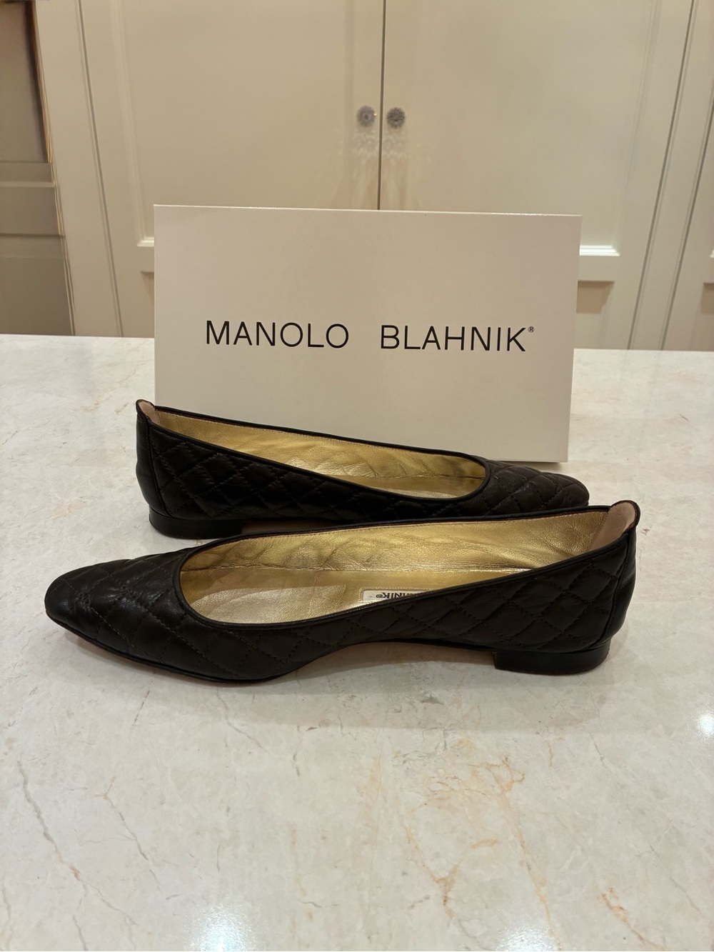 Manolo Blahnik Dark Brown Quilted Leather Flats - Picture 5 of 11